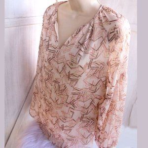 WHBM Flowy Tunic Peasant Neutral Boho LS Top L EUC